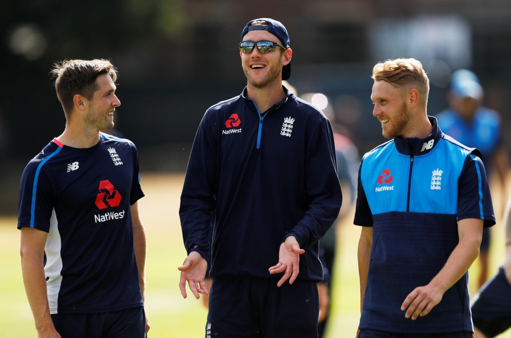 England's Chris Woakes, Stuart Broad and Jamie Porter during nets. (Reuters/Andrew Boyers)