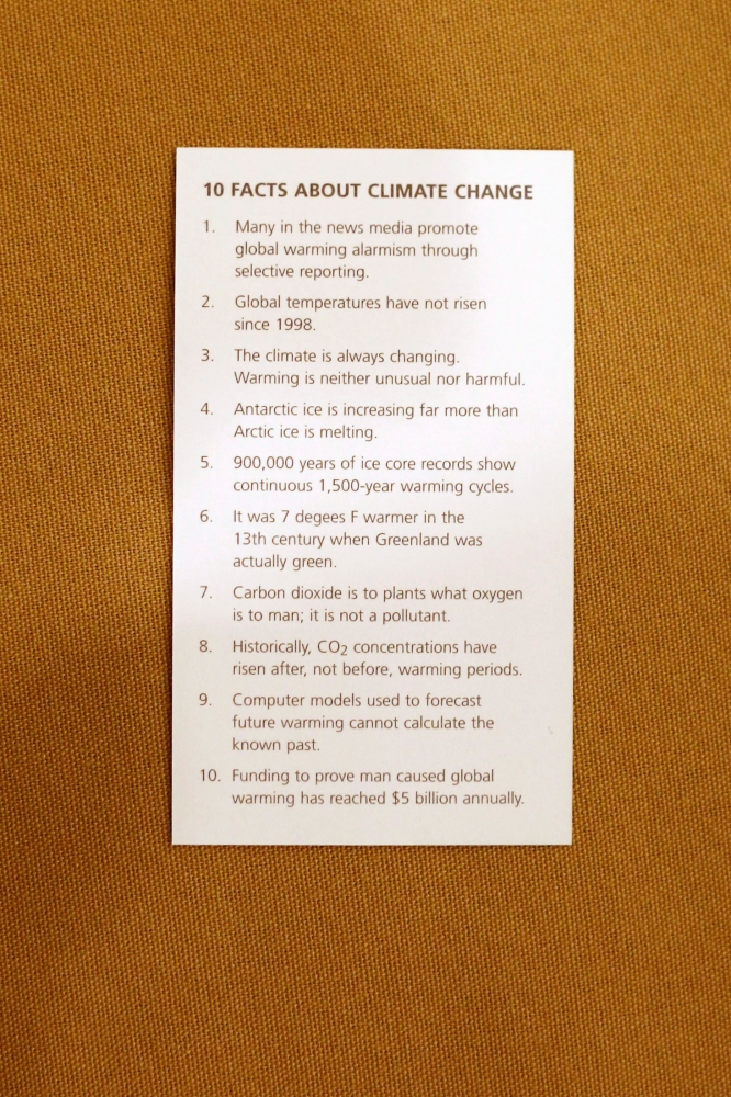 The reverse side of Heartland Institute Science Director Jay Lehr's business card during the America First Energy Conference 2018 in New Orleans, Louisiana, U.S., August 7, 2018. Reuters/Edmund D. Fountain