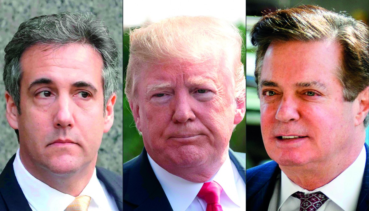 This combination of pictures created on August 22, 2018 shows recent images of Michael Cohen (L),  Donald Trump (C) and Paul Manafort. AFP / Don Emmert, Nicholas Kamm &   Mandel Ngan