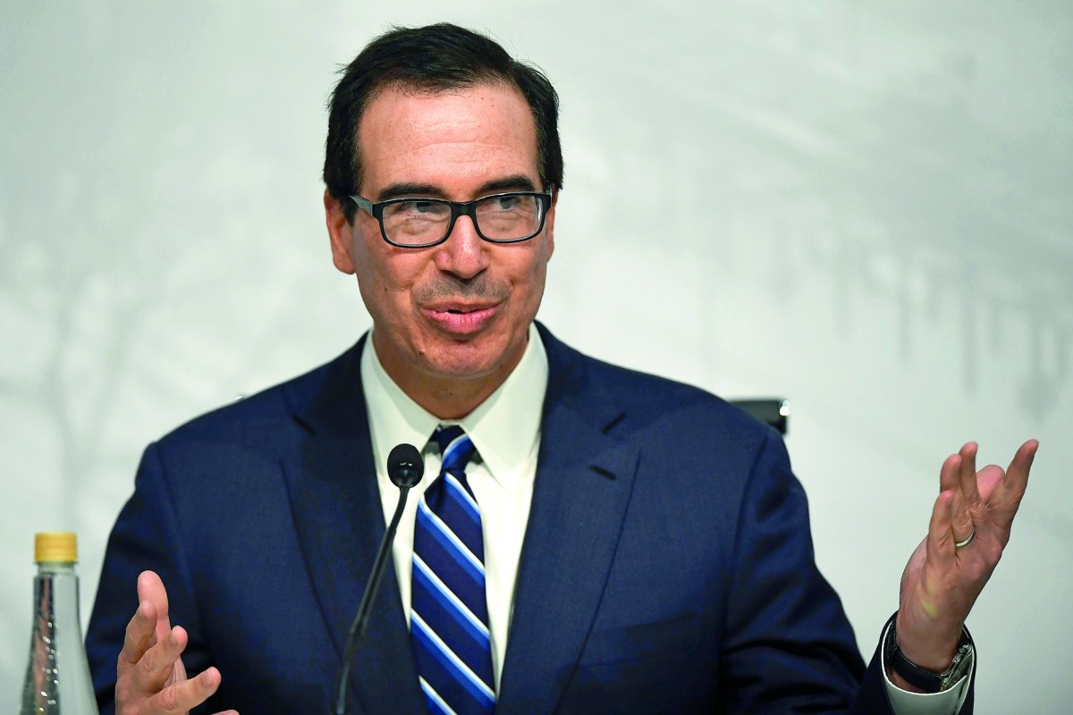  In this file photo taken on July 22, 2018 US Secretary of the Treasury Steven Mnuchin, gestures during a press conference in Buenos Aires, at the end of the G20 Finance Ministers and Central Bank Governors meeting.  AFP / Eitan Abramovich