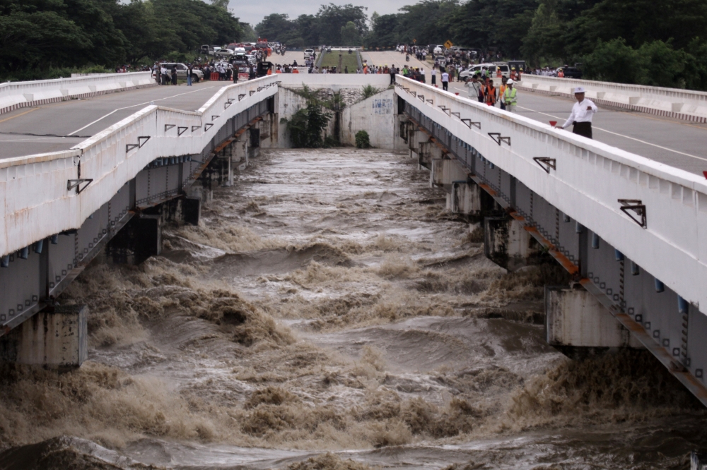 The Swar Creek bridge is seen damaged after flooding at the Yangon-Mandalay express highway in Swar Township, Myanmar, August 29, 2018. REUTERS/7Day News 
