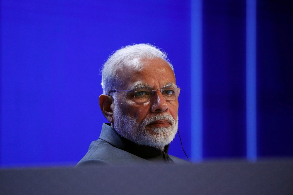 FILE PHOTO: India's Prime Minister Narendra Modi looks on during the keynote address at the IISS Shangri-la Dialogue in Singapore June 1, 2018. REUTERS/Edgar Su