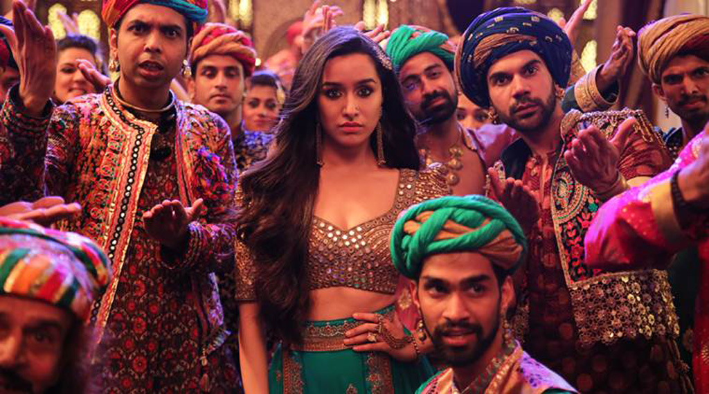Stills of the actors Rajkummar Rao (R) and Shraddha Kapoor (C) from the movie Stree.