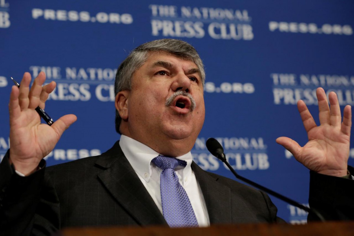 AFL-CIO President Richard Trumka speaks during a National Press Club luncheon to discuss the labor movement's strategy under Trump's administration, in Washington, U.S., April 4, 2017. REUTERS/Yuri Gripas
