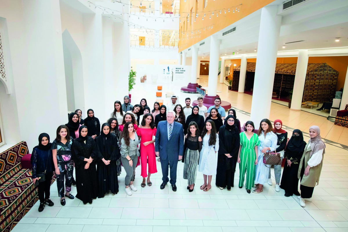 The students of the Class of 2022 at VCUarts Qatar with Executive Dean, Donald R Baker, during the orientation programme. 