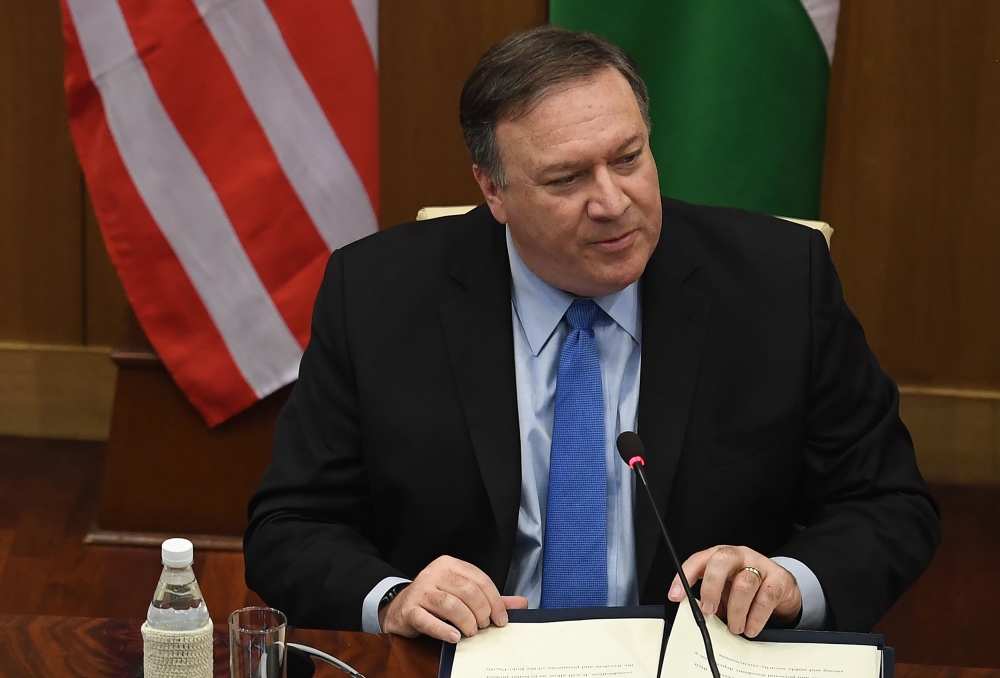 US Secretary of State Mike Pompeo presents a statement to the media following a meeting with his Indian counterpart in New Delhi on September 6, 2018. AFP / PRAKASH SINGH