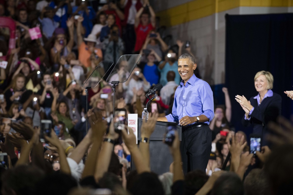 Former President Barack Obama speaks during a campaign rally for Ohio Gubernatorial candidate Richard Cordray at CMSD East Professional Center Gymnasium on September 13, 2018 in Cleveland, Ohio.  Angelo Merendino/Getty Images/AFP