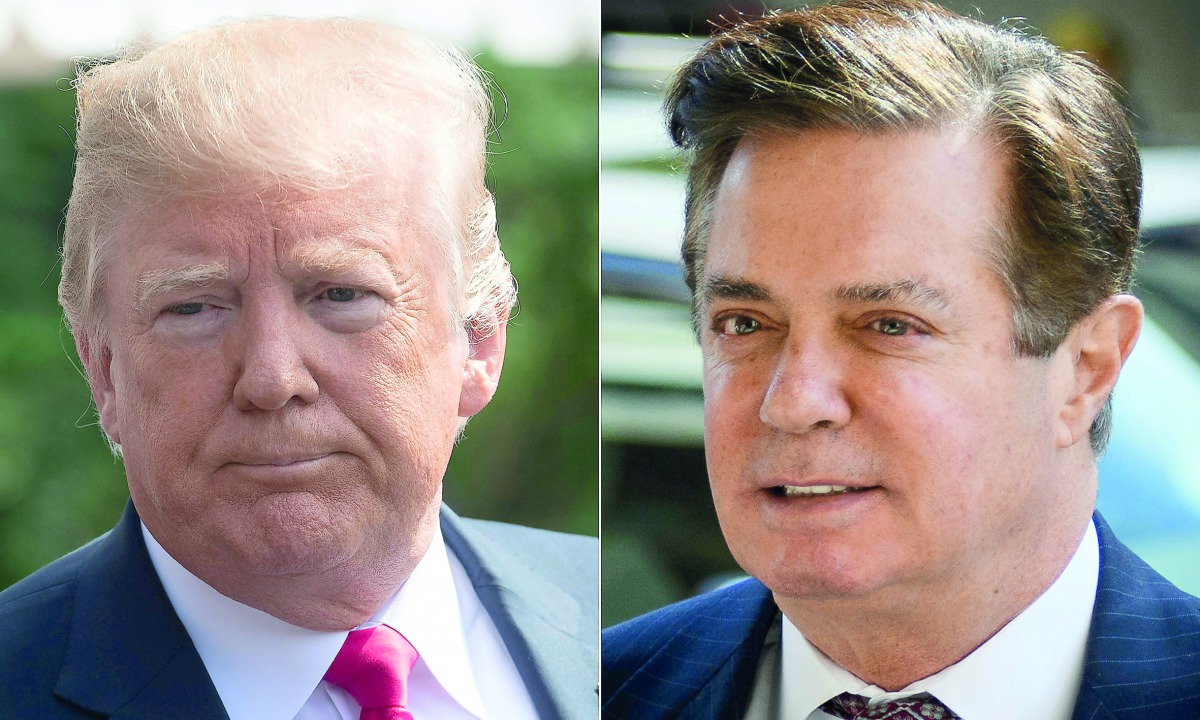 This combination of file pictures created on August 19, 2018 shows US President Donald Trump (L) in Washington, DC, on August 17, 2018; and Paul Manafort, in Washington, DC, on June 15, 2018. AFP / Nicholas Kamm & Mandel Ngan