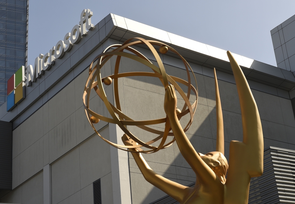 An Emmy statue is placed at the entrance of the gold carpet at the entrance of Microsoft Theater for the 70th Emmy Awards on September 13, 2018 in Los Angeles, California. Kevork Djansezian/Getty Images/AFP