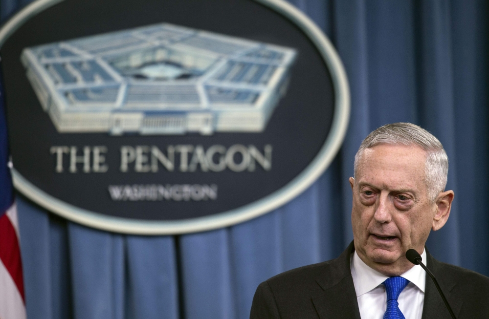 (FILES) In this file photo taken on August 28, 2018, US Defense Secretary Jim Mattis holds a press conference at the Pentagon in Washington, DC. AFP / NICHOLAS KAMM 