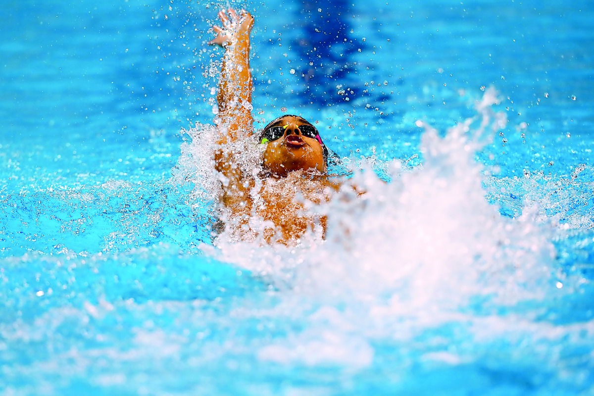 Qatar’s swimming prodigy Abdulaziz Al Obaidly during the FINA Swimming World Cup 2018 Doha edition. 