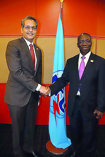 Mohammed Ali Al Mannai, President of CRA, with Brahima Sanou, Director of the ITU Telecommunication Development Bureau.