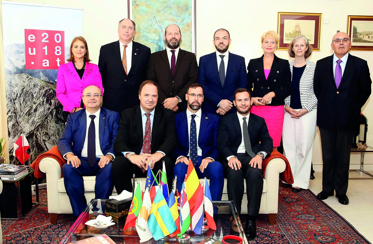Sitting (from left): Bulgarian Ambassador, Metin Kazak, Belgium Ambassador, Bart de Groof,  Hungarian Ambassador, Barnabas Fodor and Italian Embassy Second Secretary  Filippo Perzolla. Back row (from left): Dutch Ambassador, Bahia Tahzib-Lie, Austrian Amb