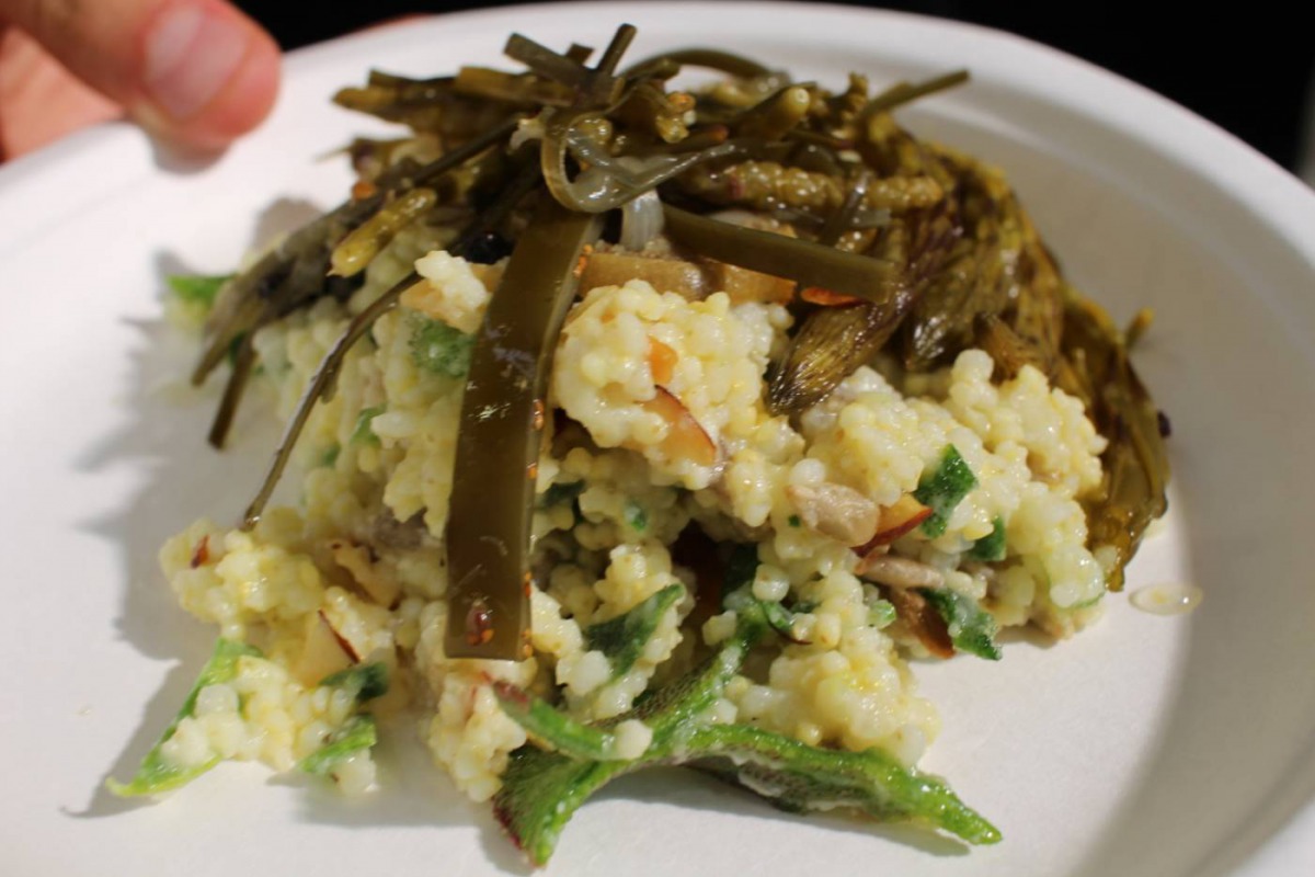 A dish made with sour figs and vegetables including seasonal, asparagus-like veldkool, both of which grow wild in Cape Town and the surrounding Cape Floristic Region, taken at Slow Food's annual festival in Turin, on Sep 21, 2018. Thomson Reuters Foundati