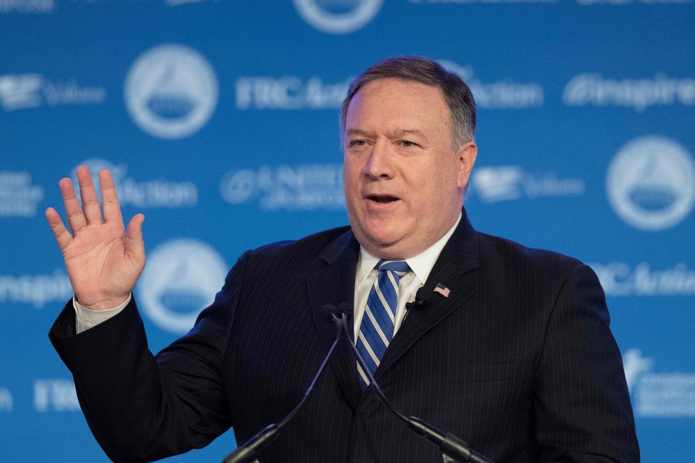 US Secretary of State Mike Pompeo delivers remarks at the 2018 Values Voters Summit in Washington, DC, on September 21, 2018. AFP / Jim Watson 