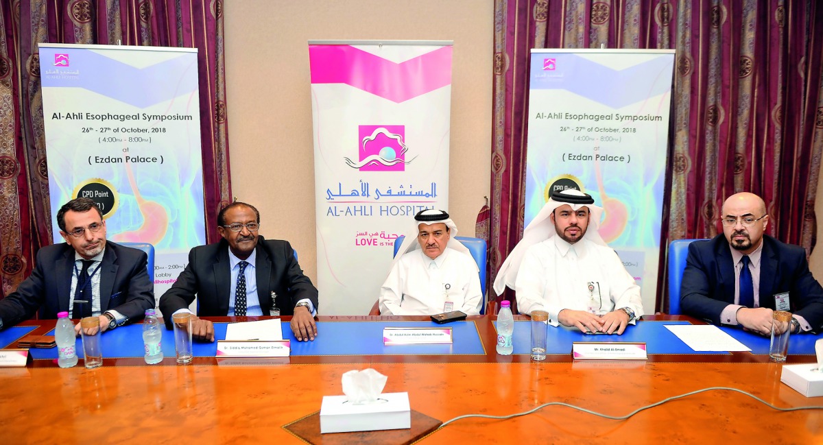 FROM LEFT: Dr Loui Al Fakhri, Head of Staff Training and Development Department; Dr  Siddiq Mohamed Osman, Consultant Gastroenterologist; Dr Abdul Azim Wahab Hussain, Chief of Medical Staff; Khalid Al Emadi, CEO of Al Ahli Hospital; and Jamal Hammad, Depu