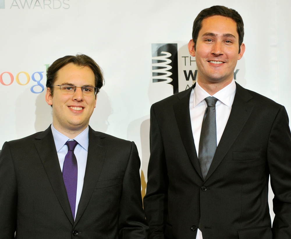 FILE PHOTO: Instagram founders Mike Krieger (L) and Kevin Systrom attend the 16th annual Webby Awards in New York May, 21 2012. REUTERS/Stephen Chernin/File photo