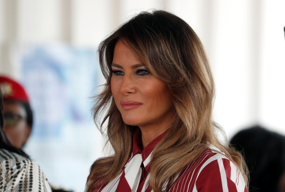 U.S. first lady Melania Trump looks on as she visits a hospital in Accra, Ghana, October 2, 2018. REUTERS/Carlo Allegri