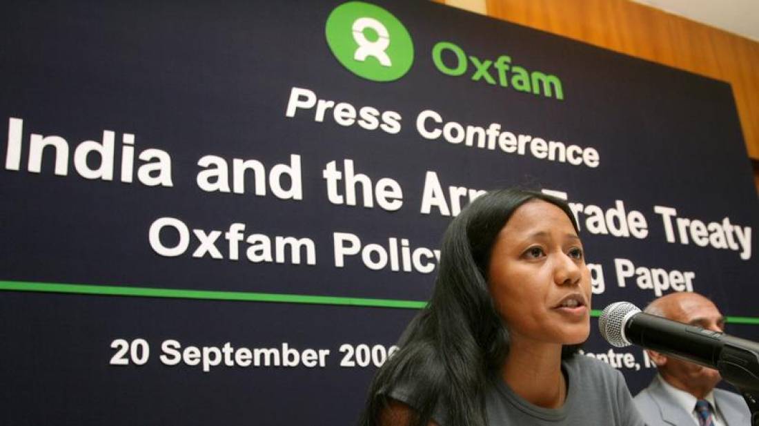 ARCHIVE PHOTO - Oxfam's control arms policy advisor Binalakshmi Nepram Mentschel speaks during a news conference in New Delhi September 20, 2006. Reuters/B Mathur