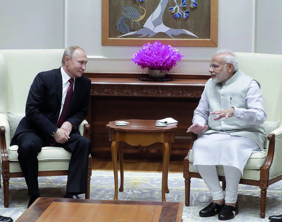 Russian President Vladimir Putin and Indian Prime Minister Narendra Modi meet in New Delhi on October 4, 2018. AFP / Sputnik / Mikhail Metzel