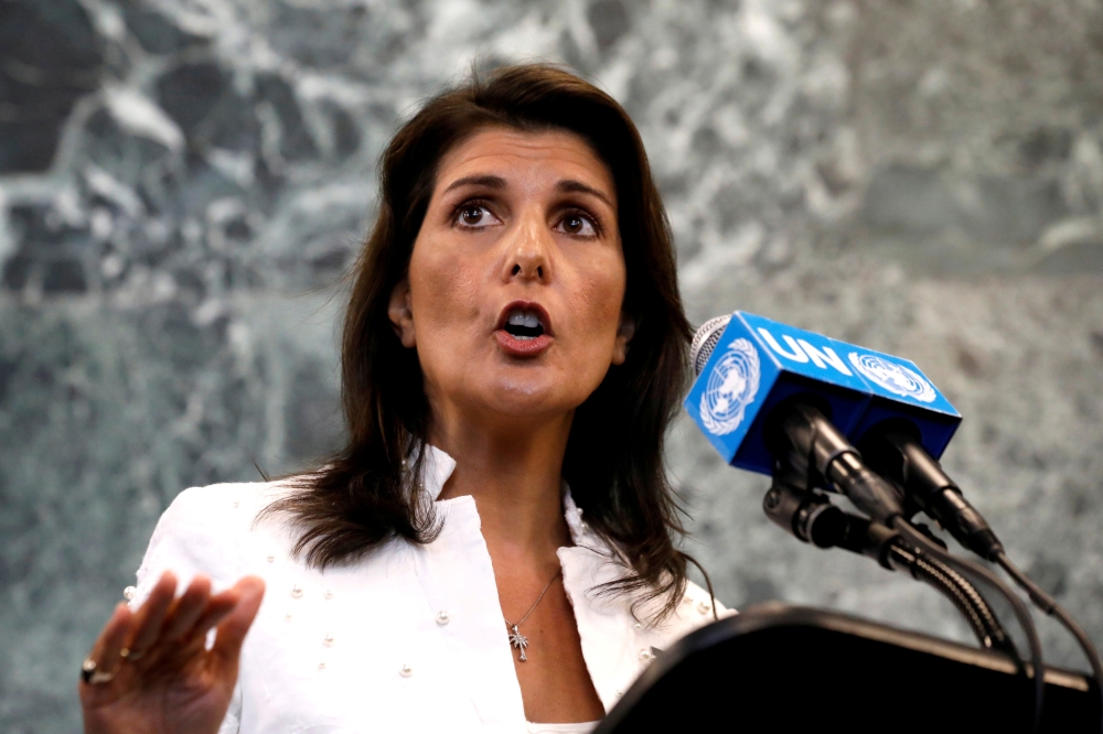 US Ambassador to the United Nations Nikki Haley speaks at a press briefing at U.N. headquarters in New York City, New York, U.S., July 20, 2018. (REUTERS/Brendan McDermid/File Photo)