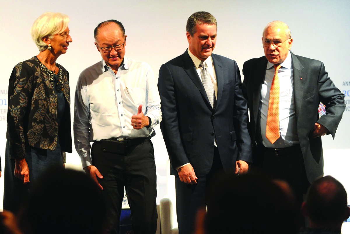 Managing director of the International Monetary Fund (IMF), Christine Lagarde, World Bank president Jim Yong Kim, director general of the World Trade Organization (WTO), Roberto Azevedo and secretary general of the Organization for Economic Co-operation a
