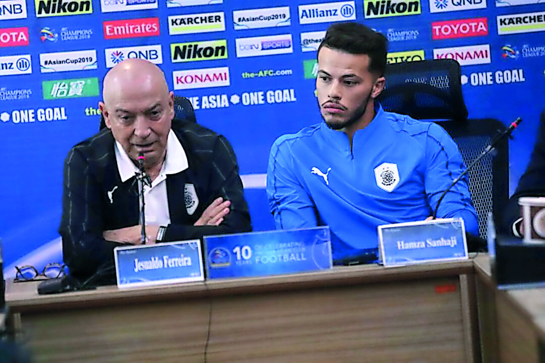 Al Sadd’s coach Jesualdo Ferreira (left) and forward Hamza Sanhaji addressing media during a pre-match press conference on the eve of their  AFC Champions League clash against Iran’s Persepolis in Tehran today. 