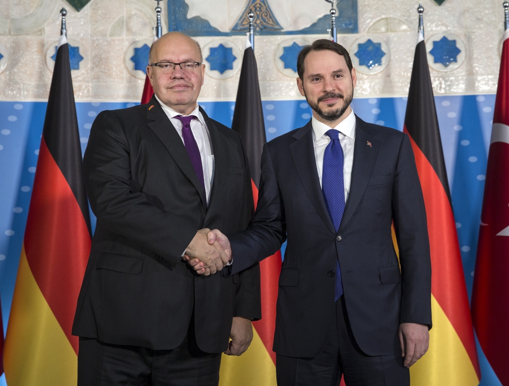 Turkish Treasury and Finance Minister Berat Albayrak (R) meets with German Economy and Energy Minister Peter Altmaier (L) in Ankara, Turkey on October 25, 2018. Ali Bal?kç? - Anadolu 