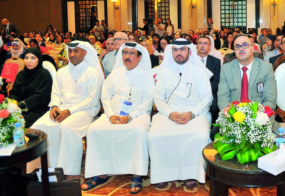 Khaled Emadi (fourth left), CEO of Al Ahli Hospital, with other officials during ‘Al Ahli Esophageal Symposium’ at Ezdan Palace yesterday. Pic: Baher Amin / The Peninsula 