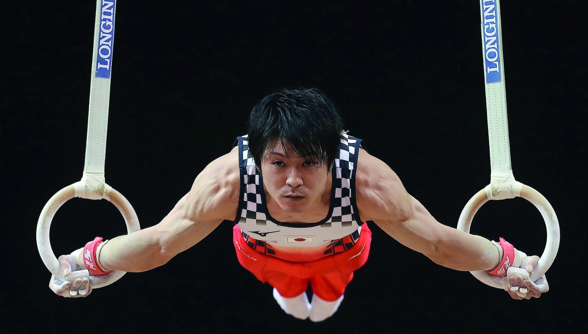 Japan’s Kohei Uchimura in action in the men’s rings during the Men’s Team Final on Monday.