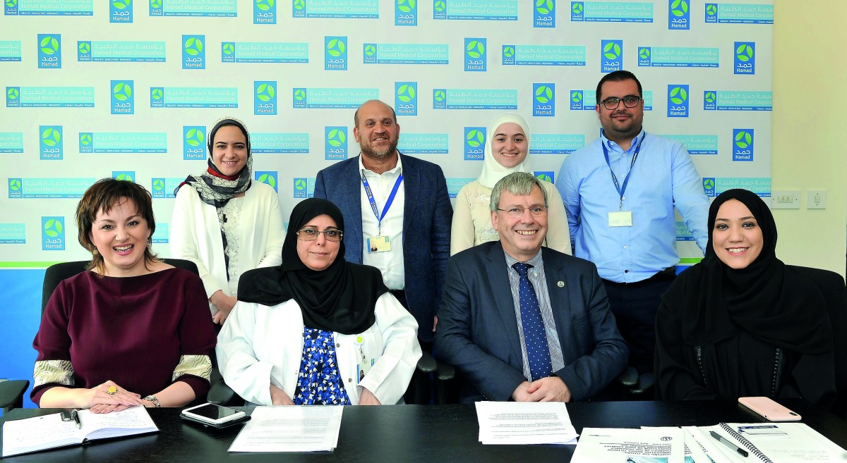 Dr Moza Al Hail (second left), Executive Director of Pharmacy Department, HMC, with other officials addressing a media briefing held at the Hamad bin Khalifa Medical City in Doha yesterday. Pic: Salim Matramkot / The Peninsula