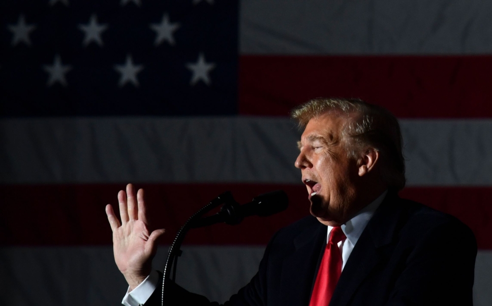 In this file photo taken on October 27, 2018 US President Donald Trump speaks during an election rally in Murphysboro, Illinois.  AFP / Nicholas Kamm