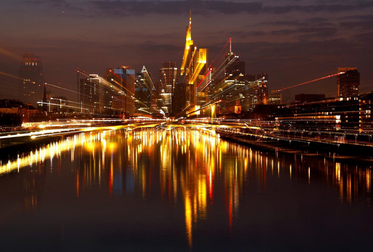 FILE PHOTO: The Frankfurt skyline with its financial district is photographed in the early evening in Frankfurt, Germany, March 25, 2018. REUTERS