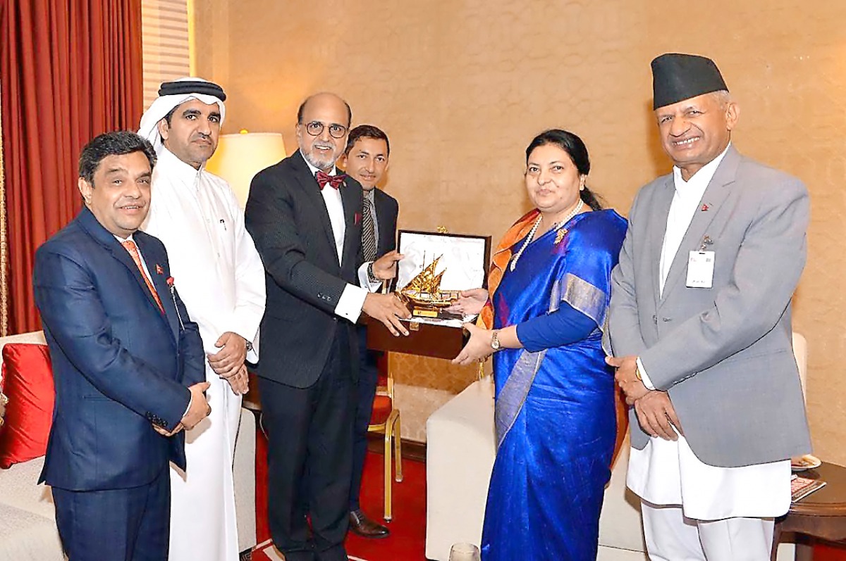Doha Bank CEO Dr R Seetharaman (third left) with Nepal’s President Bidya Devi Bhandari (second right) during  a business meeting held at Hotel Sheraton.