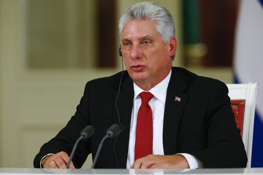 President of the State Council and Council of Ministers of Cuba Miguel Diaz-Canel Bermudez and Russian President Vladimir Putin (not seen) attend signing ceremony following their talks at the Kremlin Palace in Moscow, Russia on November 02, 2018. ( Sefa K