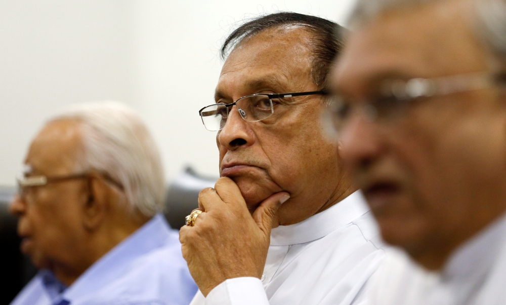 Karu Jayasuriya, Speaker of the Parliament of Sri Lanka, looks on during a party leaders and members meeting at the parliament in Colombo, Sri Lanka November 2, 2018. Reuters/Dinuka Liyanawatte