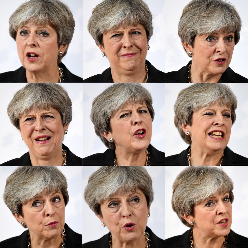 A combination of images shows Prime Minister Theresa May speaking at the Complesso, Santa Maria Novella, Florence, Italy, September 22, 2017. Reuters/Jeff J Mitchell
