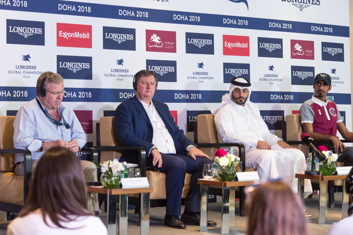 The Founder and President of LGCT Jan Tops (second left) can be seen during a press conference in Doha on Tuesday. 