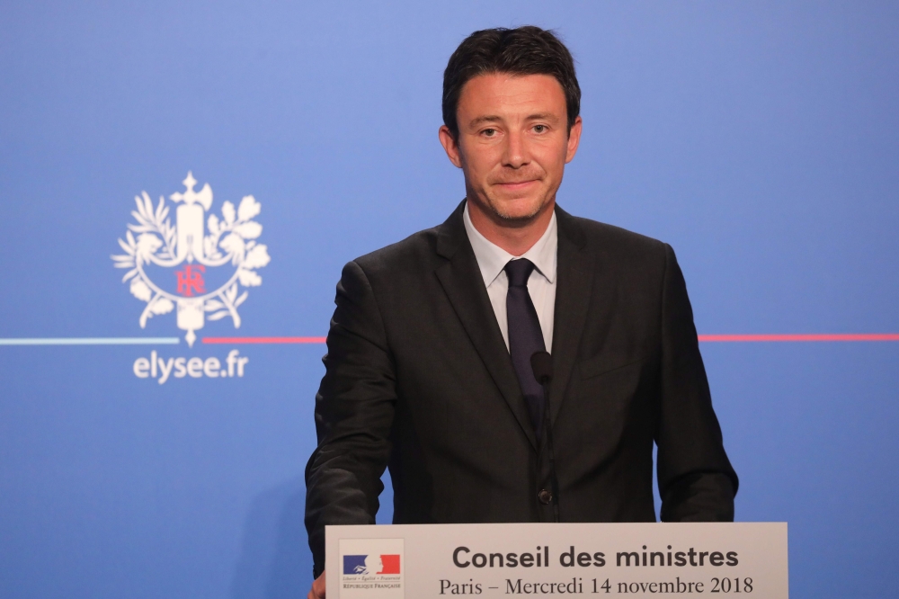 French Government's spokesperson Benjamin Griveaux gives a press conference at the Elysee presidential Palace after the weekly cabinet meeting, on November 14, 2018, in Paris. / AFP / Ludovic Marin 