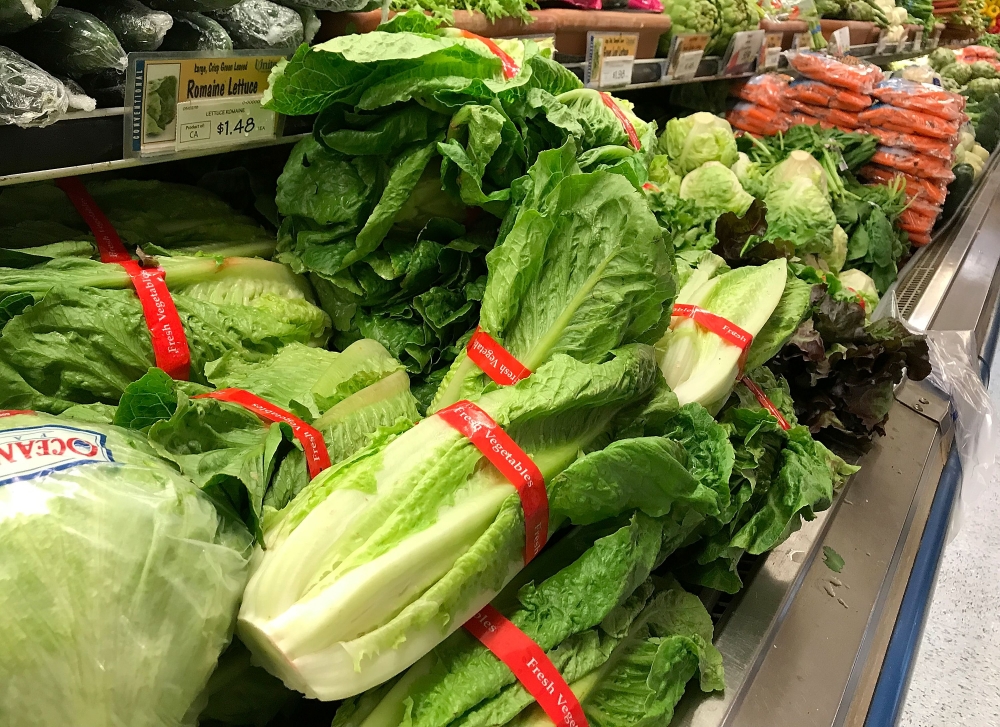 Romaine lettuce is displayed at a grocery store in San Anselmo, California in this file photo taken on May 2, 2018.  AFP/Getty Images North America / Justin Sullivan 