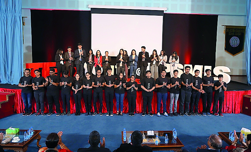The five interdisciplinary speakers with students and staff at the fourth edition of TEDxYouth@DPSMIS event at DPS-MIS. 