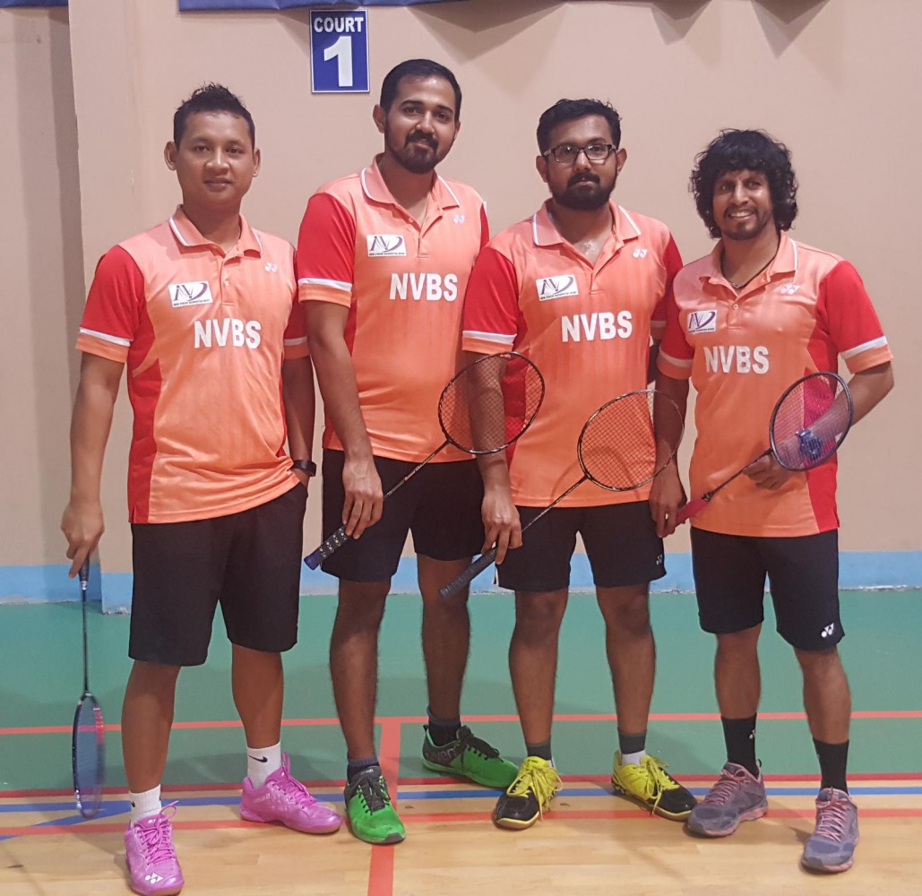 New Vision Badminton Sport coaches Manoj Sahibjan, Kesit Sutrisno, Ameerjan Ashif and Ameerjan Arif during a training session in Doha yesterday.