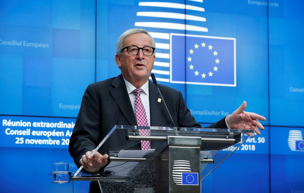 European Commission President Jean-Claude Juncker attends a news conference after the extraordinary EU leaders summit to finalise and formalise the Brexit agreement in Brussels, Belgium November 25, 2018. REUTERS/Yves Herman
