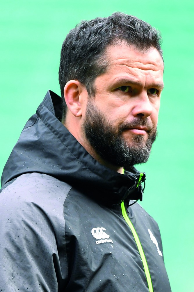 In this file photo taken on March 16, 2018 Ireland coach Andy Farrell attends a training session at Twickenham stadium on March 16, 2018 ahead of their Six Nations international rugby union match against England.  AFP / Olly Greenwood