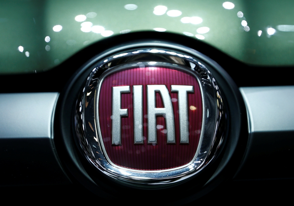 FILE PHOTO: A logo of Fiat is pictured on the Fiat Panda at the 86th International Motor Show in Geneva, Switzerland, March 1, 2016. REUTERS/Denis Balibouse