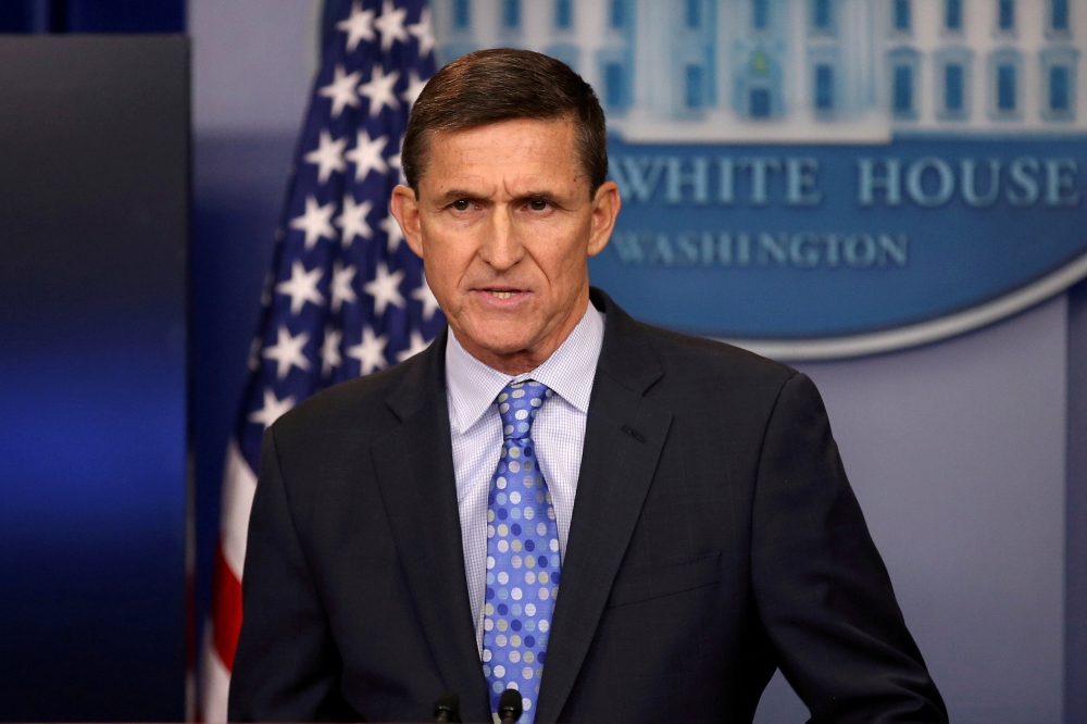 FILE PHOTO: US National Security Adviser General Michael Flynn delivers a statement daily briefing at the White House in Washington, US, February 1, 2017. REUTERS/Carlos Barria/File Photo