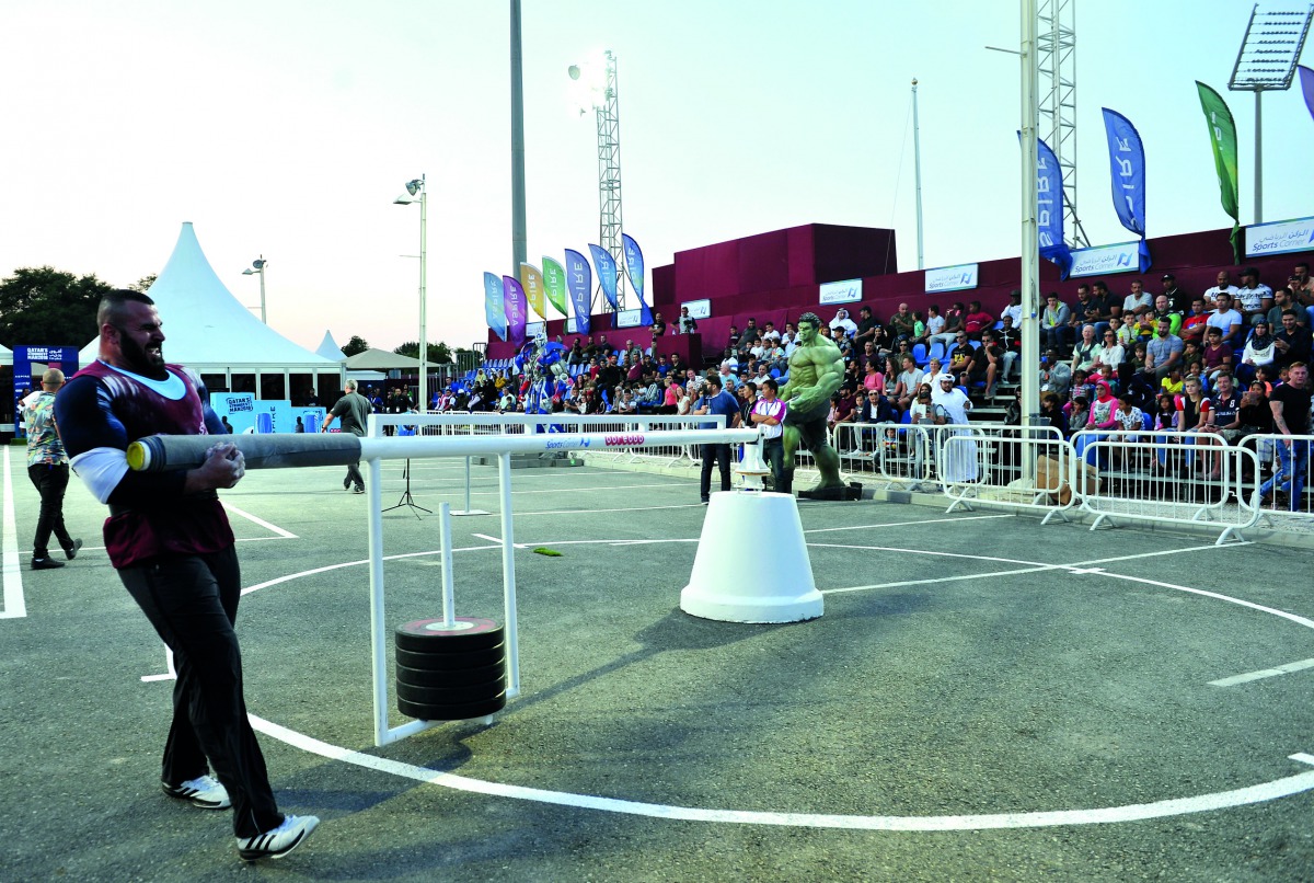 Mohammed Dweidar from Egypt takes on the Conan’s Wheel challenge as he competes at the sixth edition of Qatar’s Strongest Man held at the Aspire Park yesterday. Pic: Salim Matramkot/The Peninsula