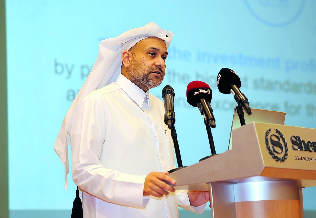Yousuf Mohamed Al Jaida, CEO, QFC Authority addressing the ‘CFA Financial Markets Outlook’ event on Tuesday. Pic: Abdul Basit / The Peninsula
