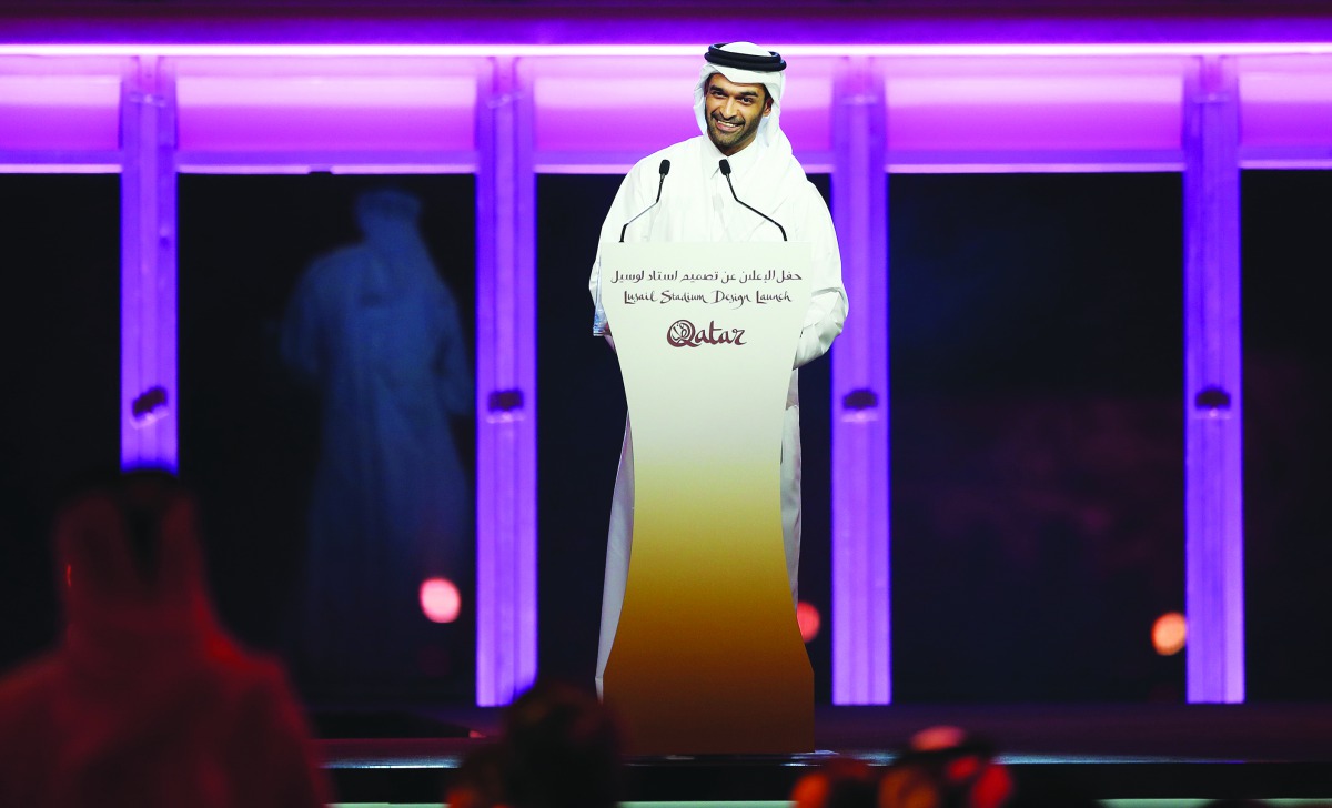 Hassan Al Thawadi, Secretary-General of the Supreme Committee for Delivery and Legacy (SC) addressing the gathering during the unveiling of the Lusail Stadium’s design on Saturday.
