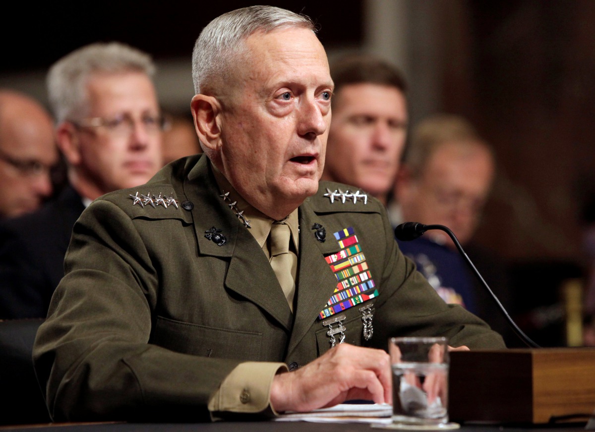 FILE PHOTO: General James Mattis testifies before the Senate Armed Services Committee hearing on Capitol Hill in Washington, July 27, 2010. Reuters/Yuri Gripas